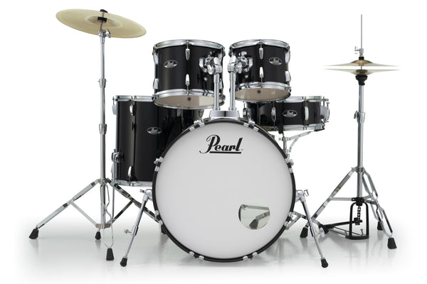 Pearl Roadshow 5-Piece Drum Set With 22" Bass Drum, Hardware & Cymbals, Throne, Sticks, and Stick bag - Jet Black