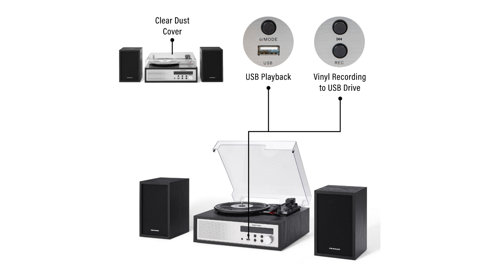 Crosley Sloane Record Player With Speakers - Black by Deer Park Dist.