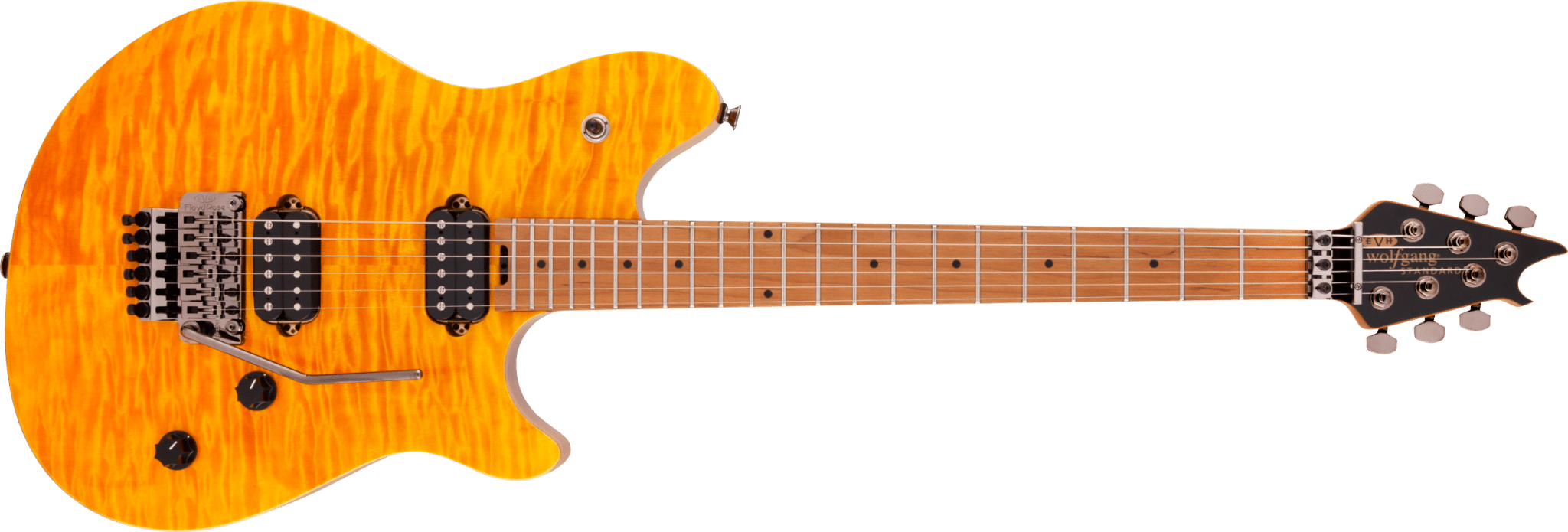 EVH Wolfgang® WG Standard QM, Baked Maple Fingerboard, Transparent Amber by FMIC