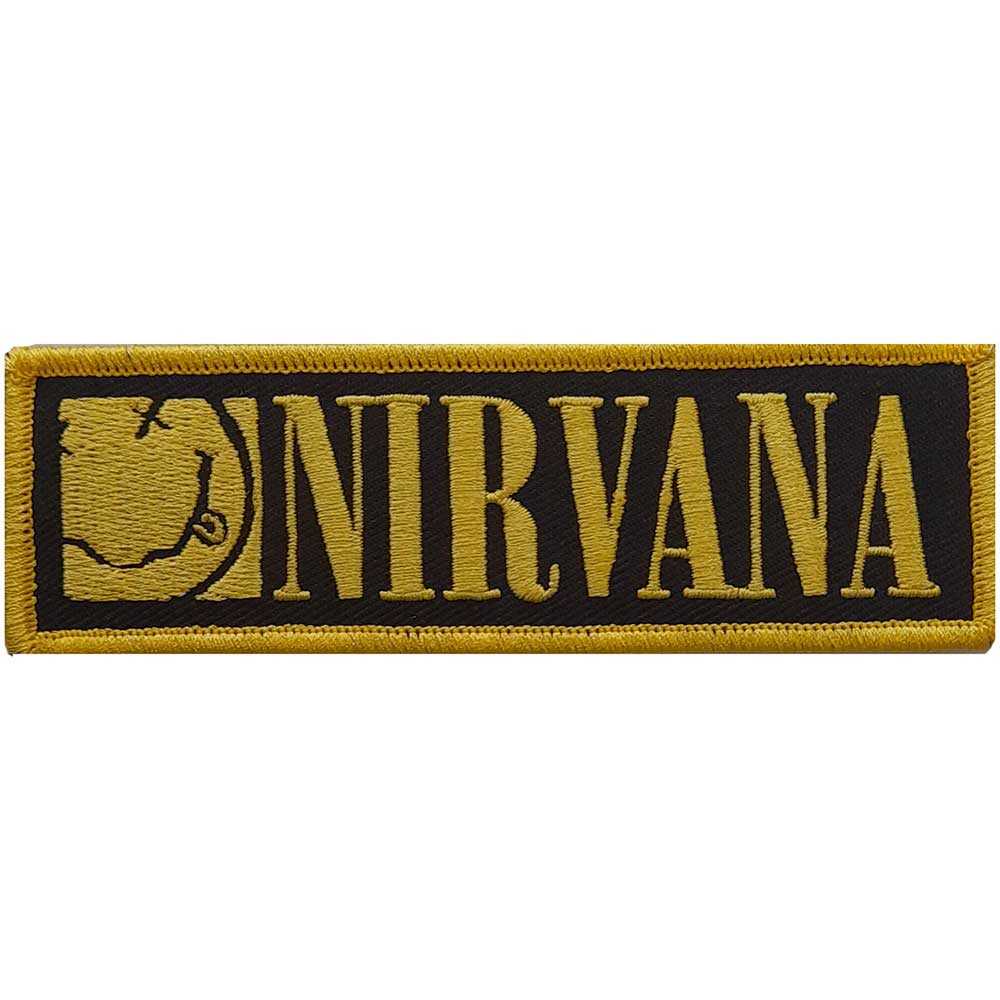 NIRVANA STANDARD WOVEN PATCH: LOGO & HAPPY FACE by Rock Off Trade