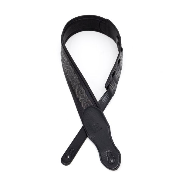 Profile 2.5" Leather Padded Strap with Celtic Knot Pattern, Gloss Black by Coast Music