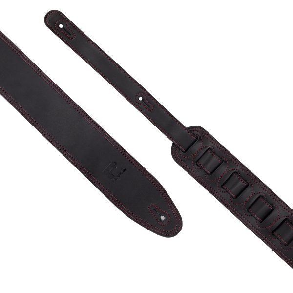 Profile 2.5" Leather Strap with Red Double Stitching, Black by Coast Music