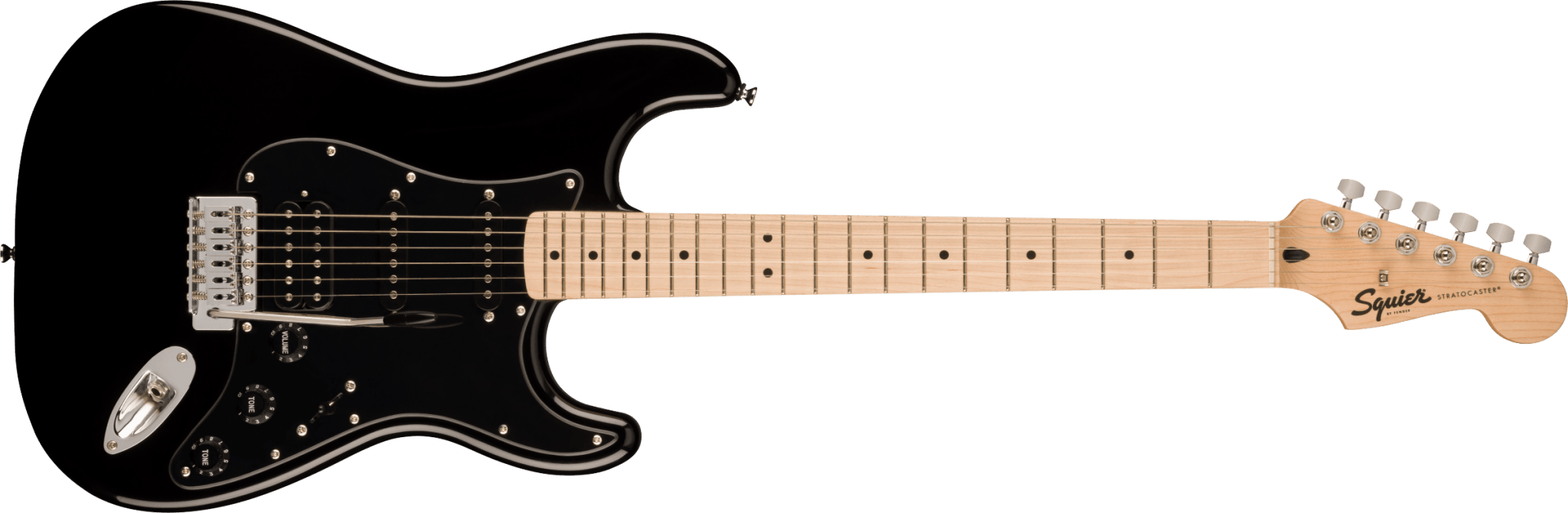 Squier Sonic® Stratocaster® HSS, Maple Fingerboard, Black Pickguard, Black by FMIC