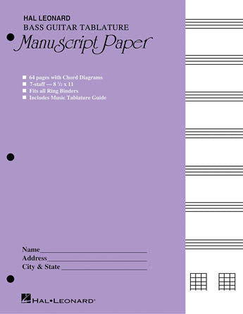 BASS GUITAR TABLATURE MANUSCRIPT PAPER (PURPLE COVER)