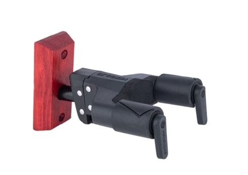 Hercules Auto Grip Universal Guitar Hanger For Wall Mounting With Burgundy Red Wood Base, Short Arm