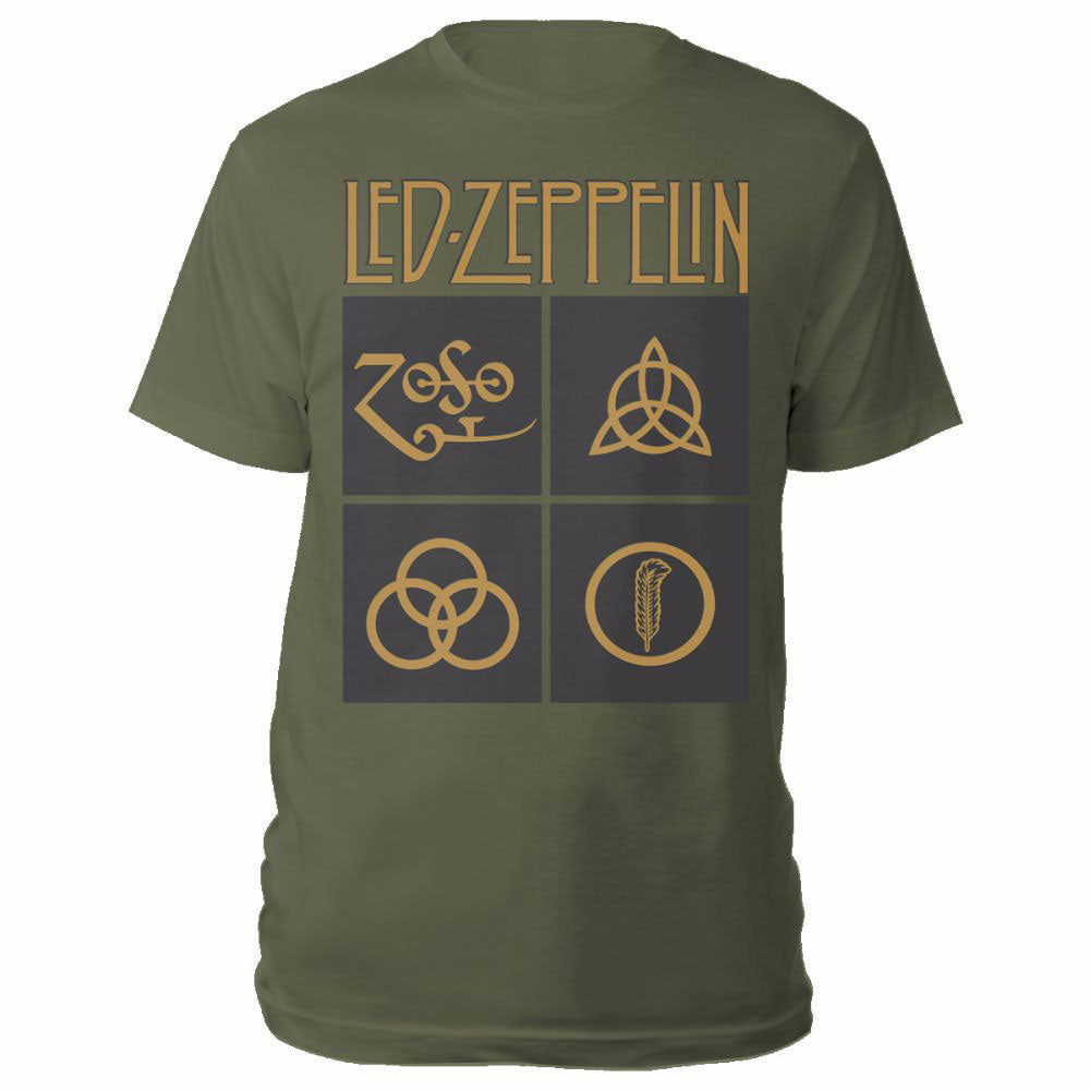 LED ZEPPELIN UNISEX TEE: GOLD SYMBOLS IN BLACK SQUARE