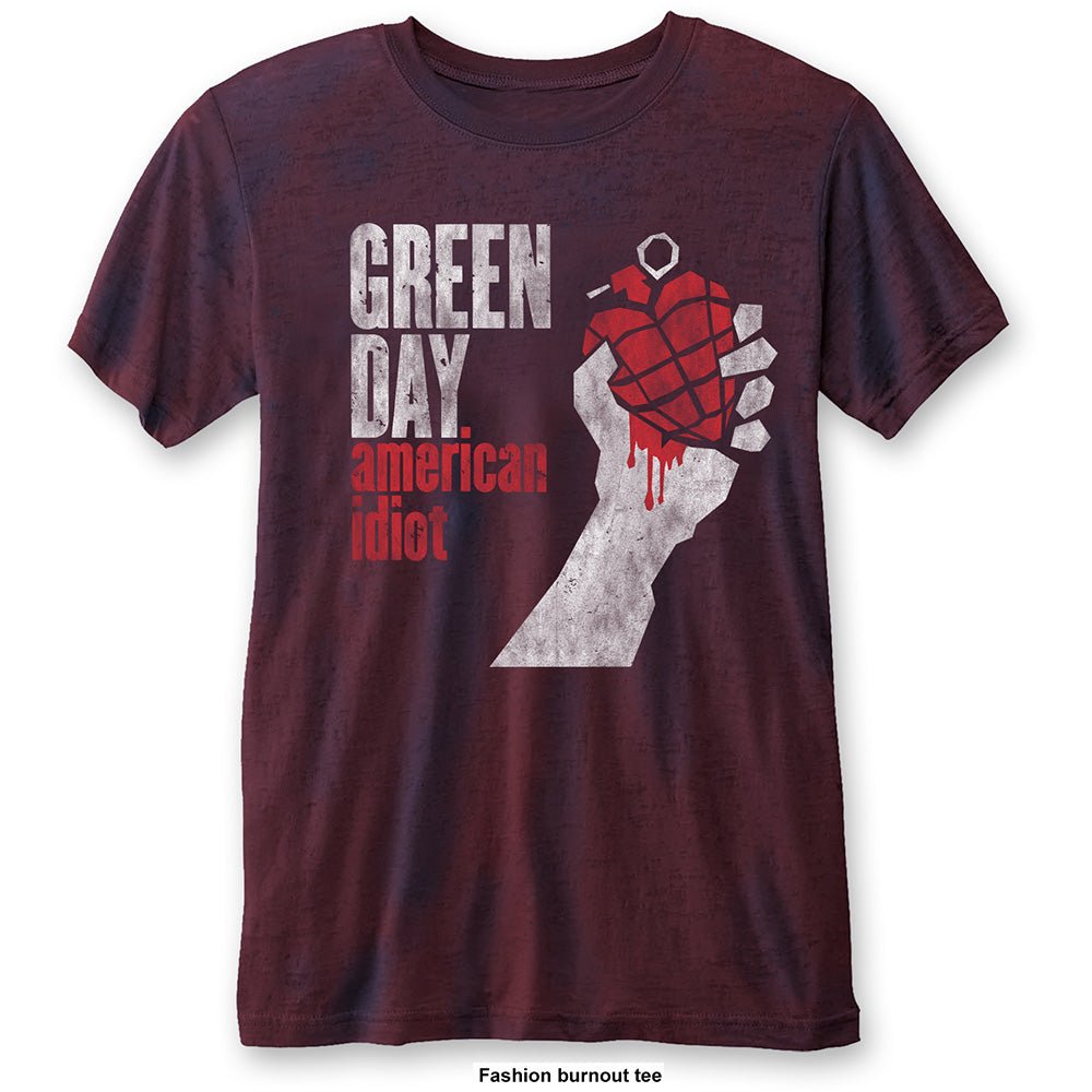 GREEN DAY UNISEX FASHION TEE: AMERICAN IDIOT VINTAGE (BURN OUT) by Rock Off Trade
