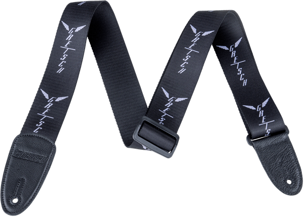 Gretsch® Wing Logo Pattern Strap, Black with Gray Logos by FMIC