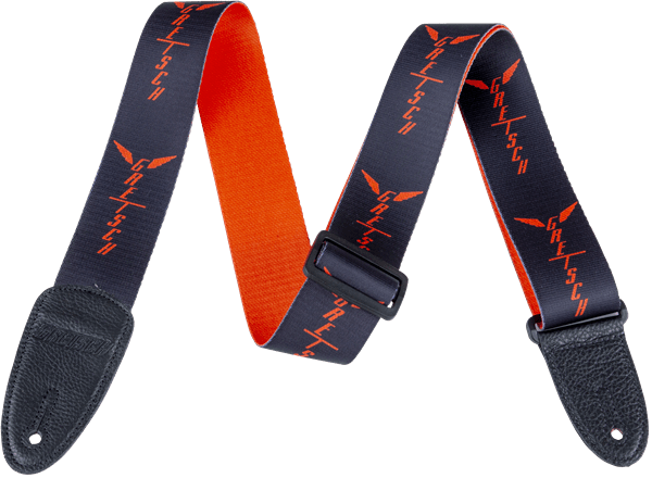 Gretsch® Wing Logo Pattern Strap, Black with Orange Logos by FMIC