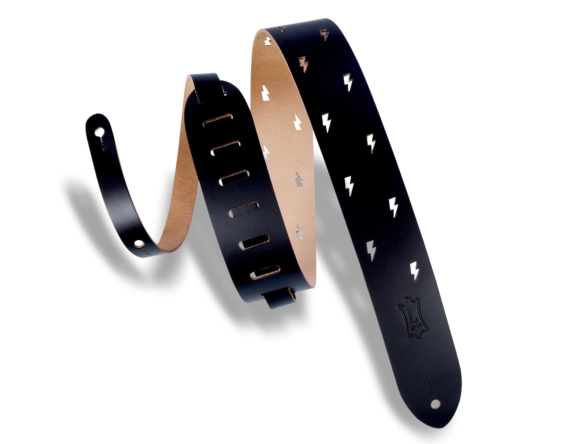 LEVY'S CLASSIC SERIES Lightning Bolt Punch Out Guitar Strap – M12LBC - BLK by Levy's Leathers