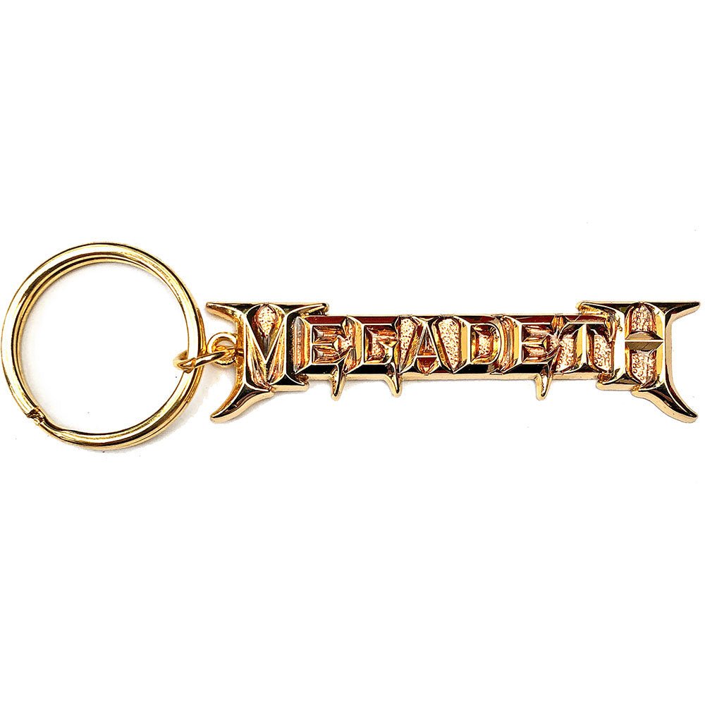MEGADETH KEYCHAIN: GOLD LOGO (DIE - CAST RELIEF) by Rock Off Trade
