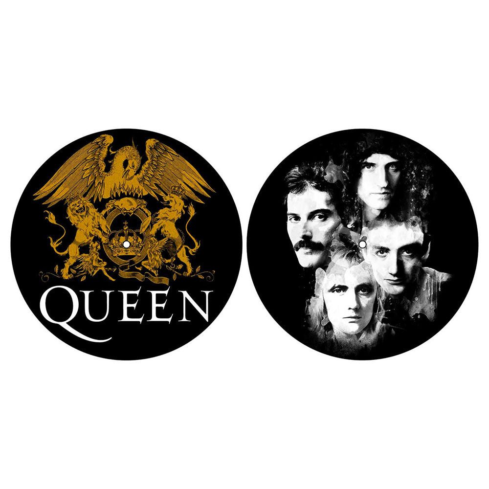 QUEEN TURNTABLE SLIPMAT SET: CREST & FACES (RETAIL PACK) by Rock Off Trade