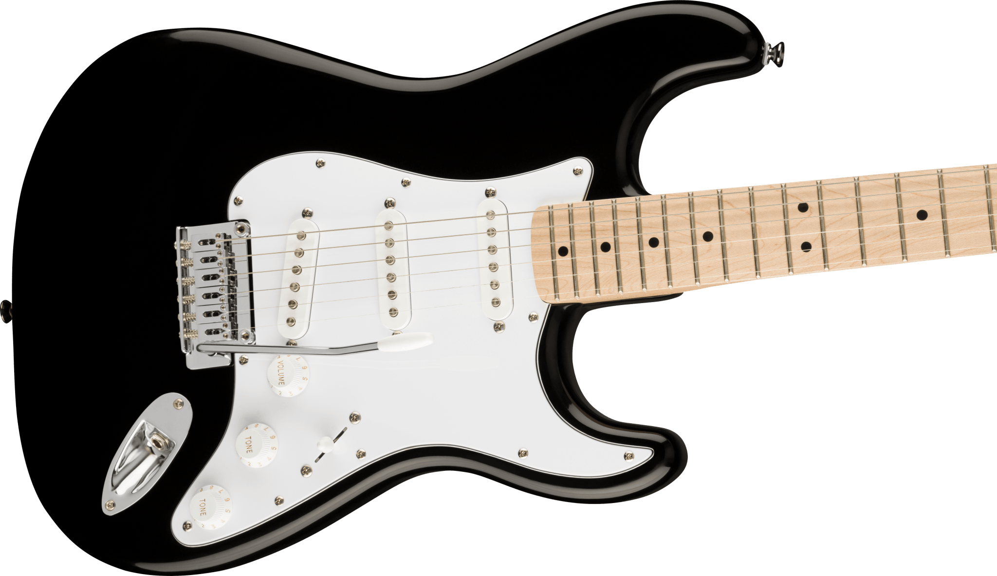Squier Affinity Series™ Stratocaster®, Maple Fingerboard, White Pickguard, Black by FMIC