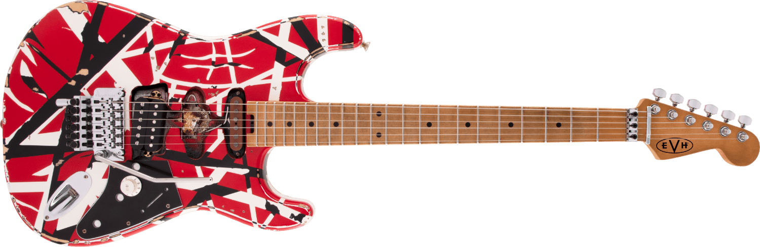 Used EVH Striped Series Frankenstein™ Frankie, Maple Fingerboard, Red with Black Stripes Relic by FMIC