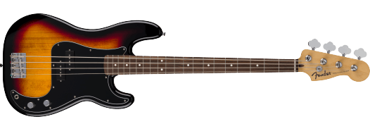 Fender Standard Precision Bass®, Laurel Fingerboard, Black Pickguard, 3-Color Sunburst