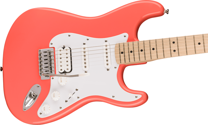 Squier Sonic® Stratocaster® HSS, Maple Fingerboard, White Pickguard, Tahitian Coral