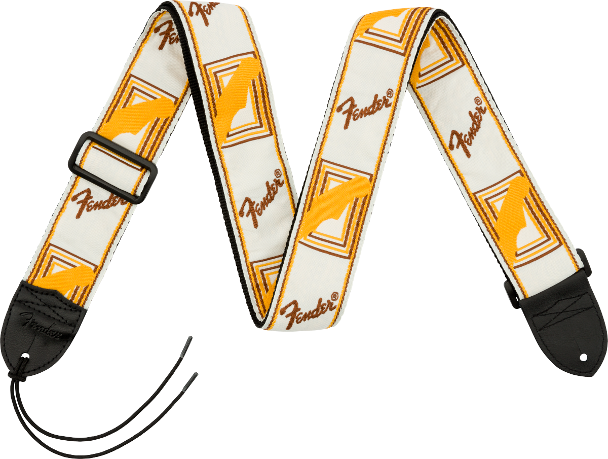 Fender 2'' WeighLess Monogrammed Strap - White/Black/Yellow