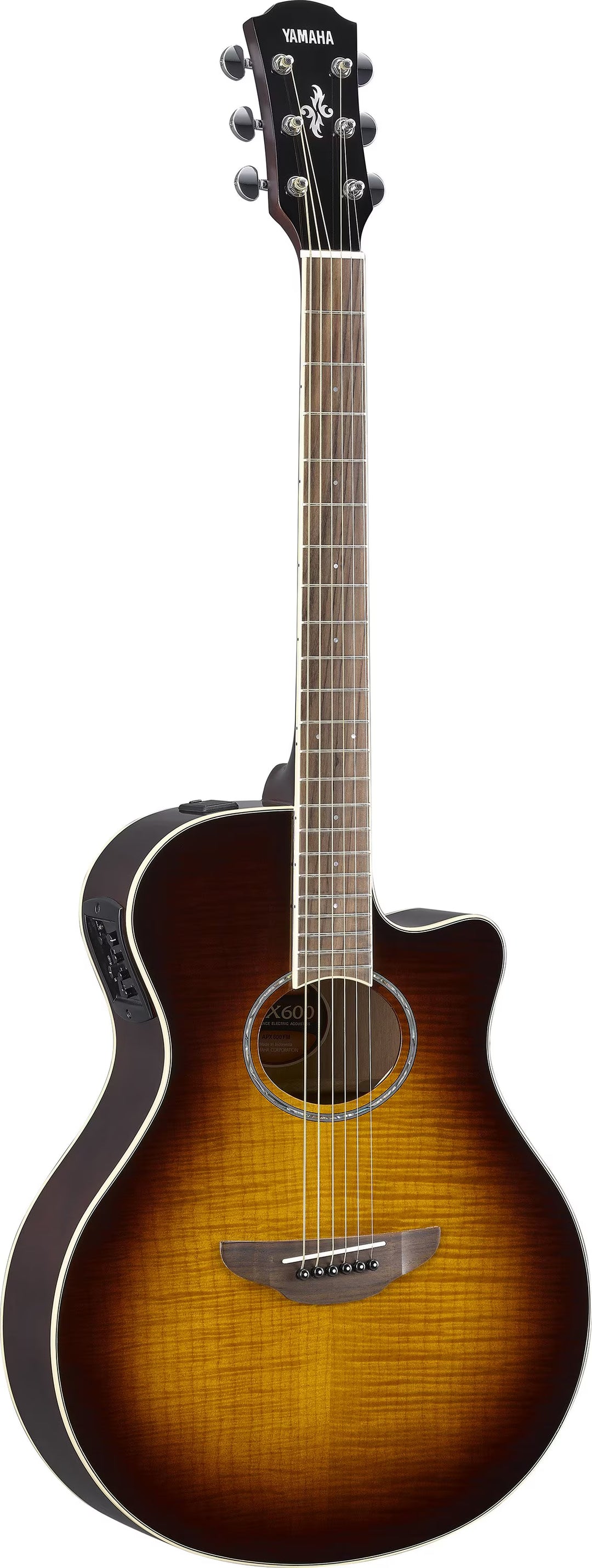 Acoustic guitar with a sunburst finish on a white background