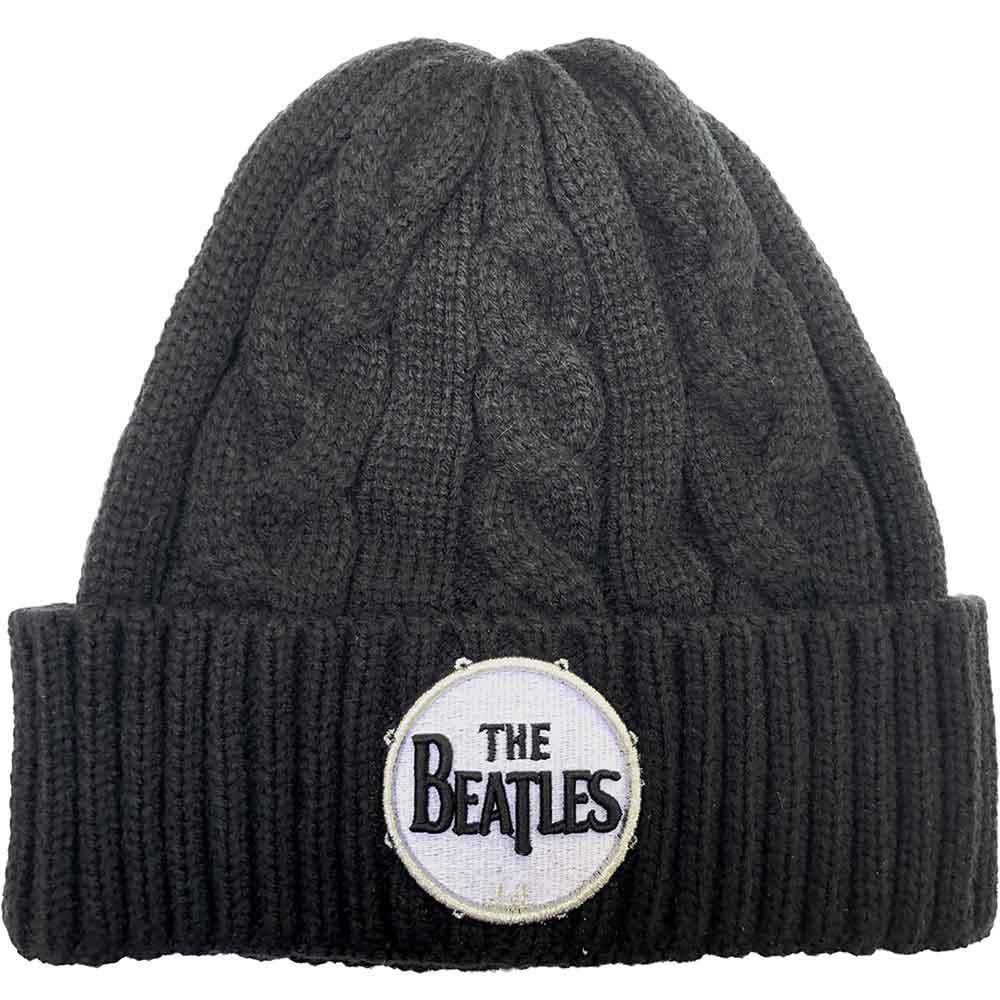 The Beatles Unisex Beanie Hat Drum Logo (Cable Knit)