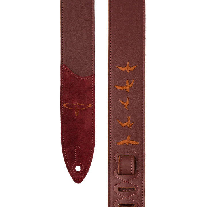 Paul Reed Smith PRS Premium Leather 2" Strap Embroidered Birds, Burgundy
