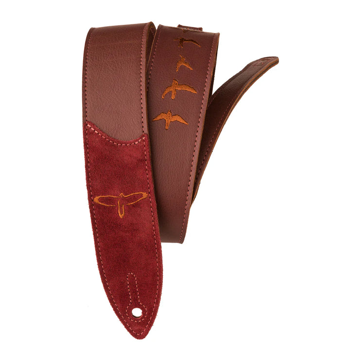 Paul Reed Smith PRS Premium Leather 2" Strap Embroidered Birds, Burgundy