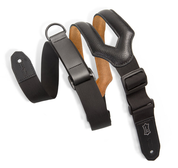 Levy's Right Height Ergonomic Leather 3" Guitar Strap, Black