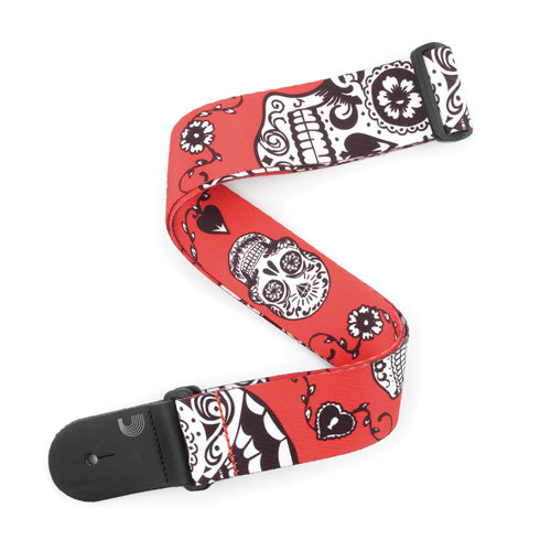 D'addario Guitar Strap 2" Sugar Skulls-Red