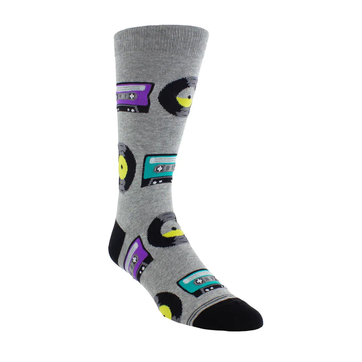 RETRO VINYL & CASSETTE CREW KNIT IN SOCKS, 1 PAIR