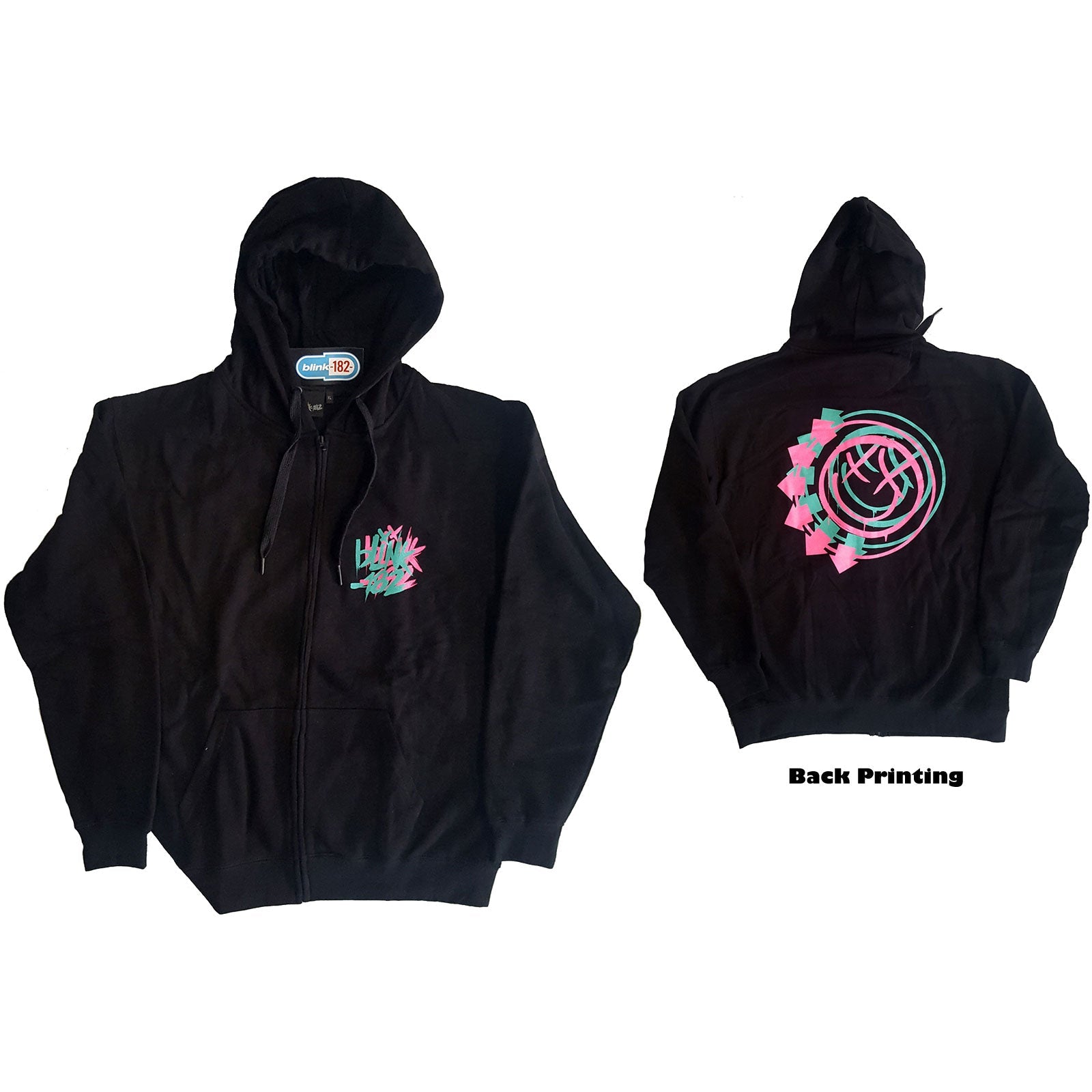 BLINK - 182 UNISEX ZIPPED HOODIE: DOUBLE SIX ARROW SMILE (BACK PRINT) by Rock Off Trade