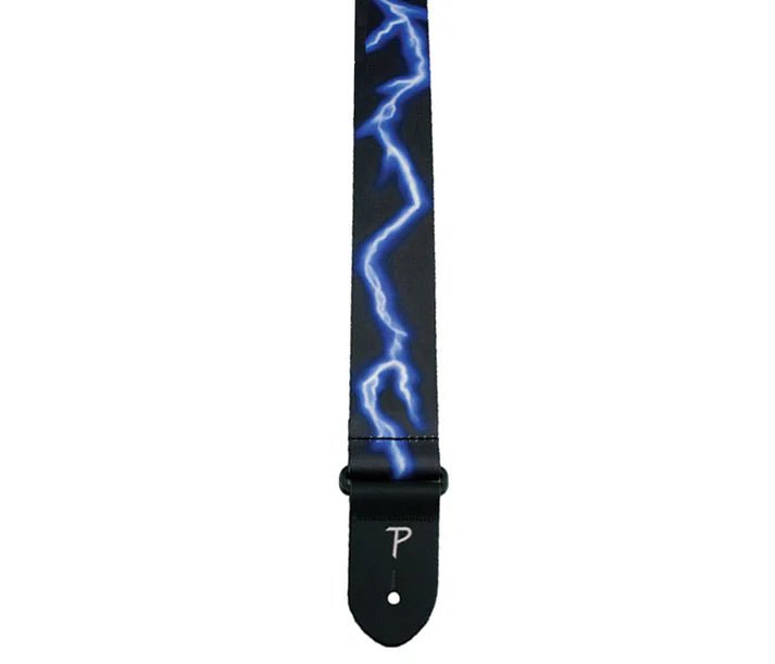 Blue Lightning Strikes Bolt Design on Polyester Guitar Strap by Perri's Leathers