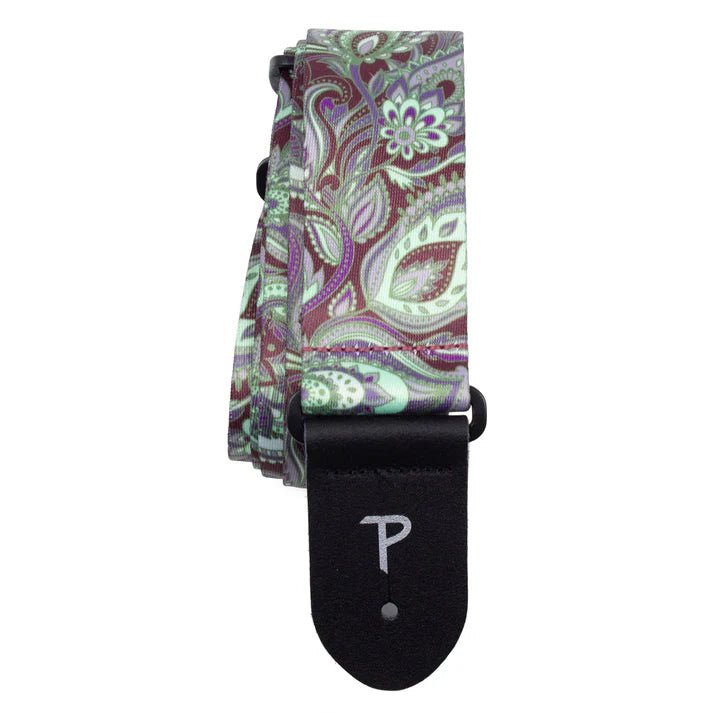 BURGANDY MINT PAISLEY PRINTED DESIGN POLYESTER GUITAR STRAP by Perri's Leathers