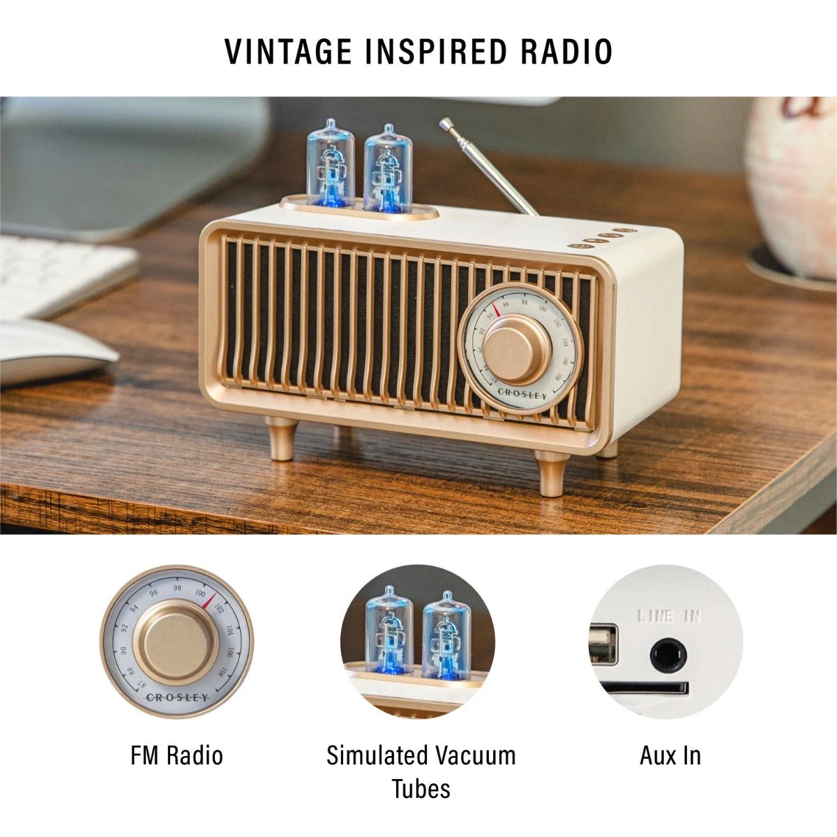Crosley Milton Am/Fm Radio w/ Bluetooth, White Sand by Deer Park Dist.