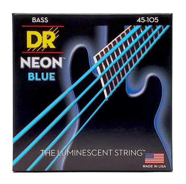 DR Strings Neon Blue Coated Electric Bass Strings, Medium by DR Handmade Strings