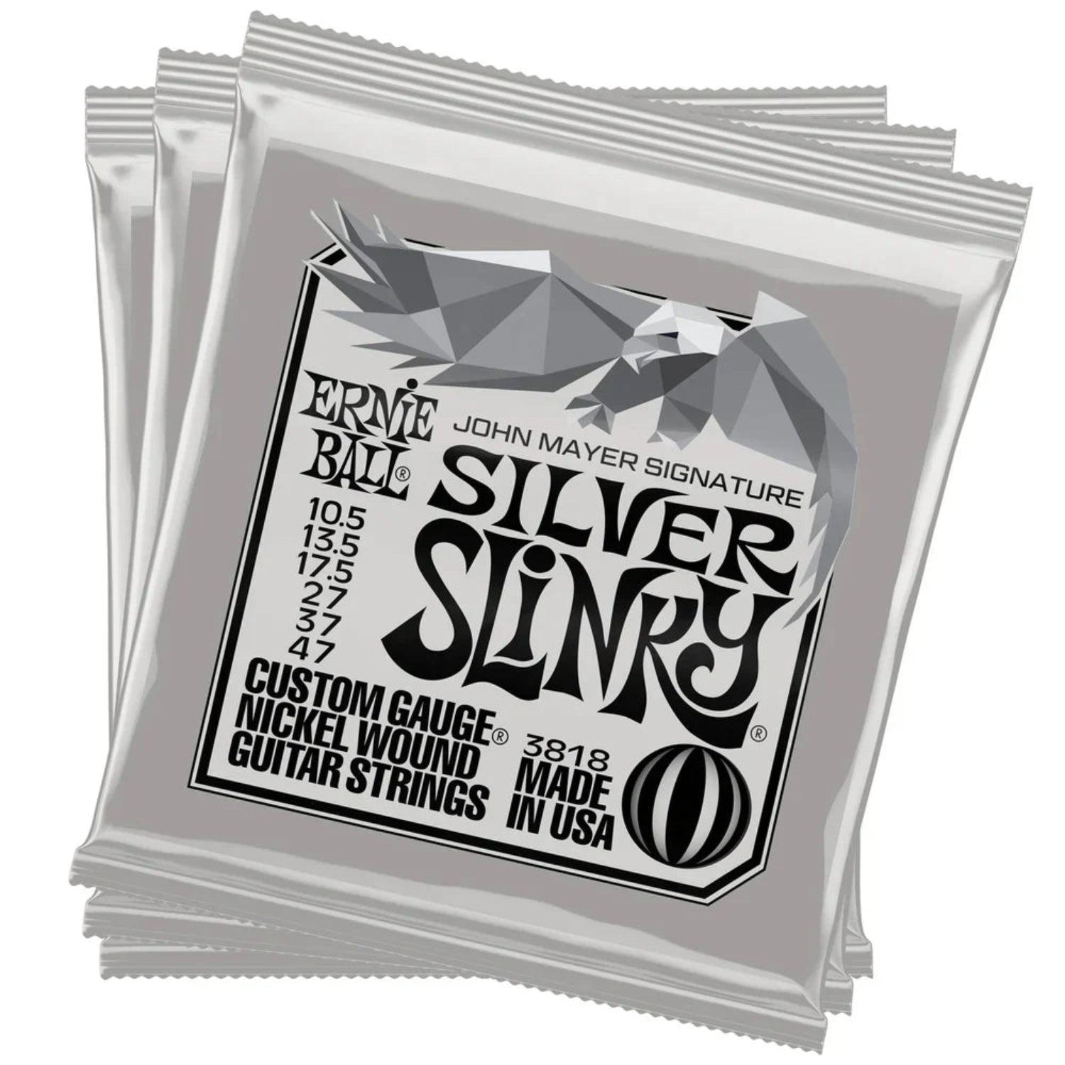 Ernie Ball 3818EB John Mayer Silver Slinky Signature Electric Guitar Strings (3 pack) by Yorkville