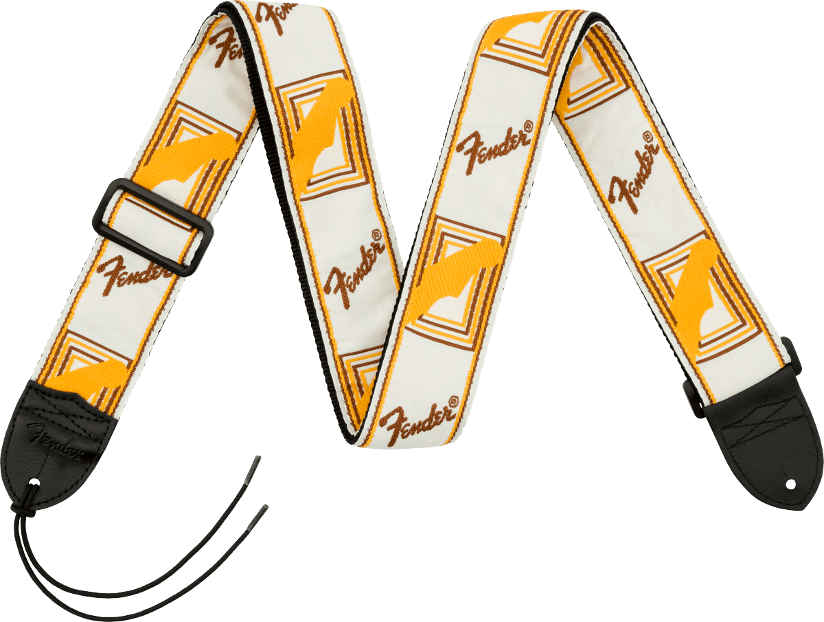 Fender 2'' WeighLess Monogrammed Strap - White/Black/Yellow by FMIC