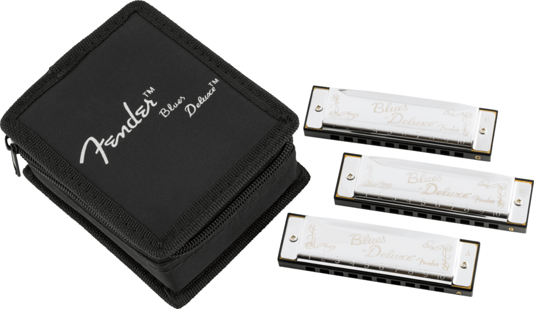 Fender Blues Deluxe Harmonica, Pack of 3, with Case by FMIC