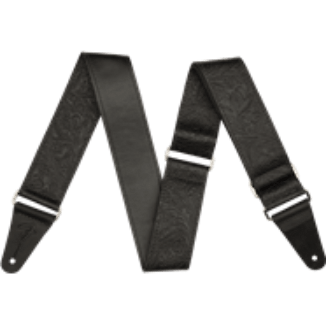 Fender Tooled Leather Guitar Strap, Black, 2" by FMIC