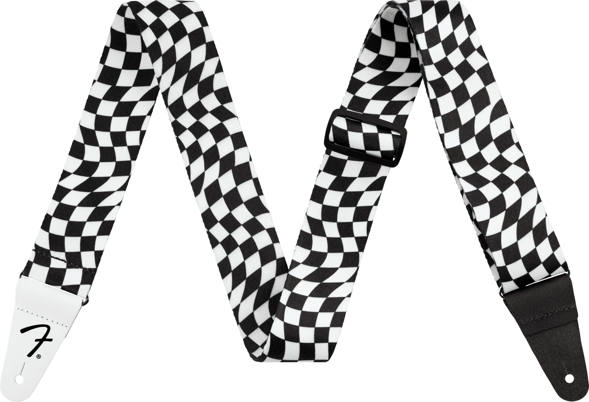 Fender Wavy Checkerboard Polyester Strap, Black/White by FMIC