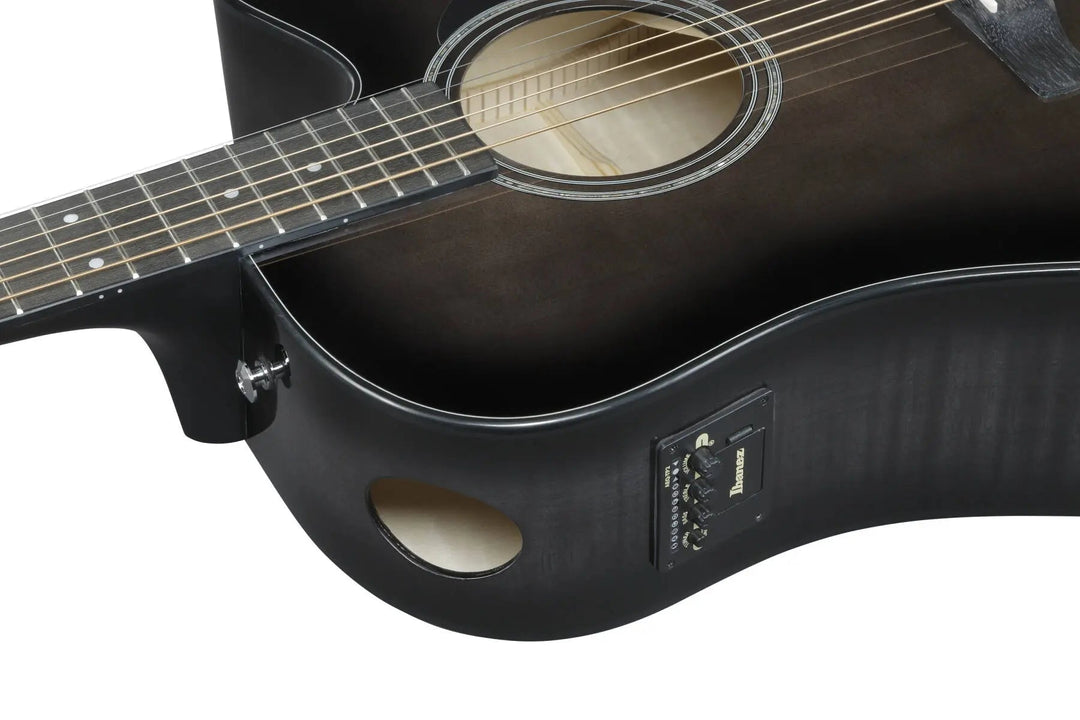 Ibanez AAD77CE Grand Dreadnought Acoustic/Electric Guitar - Transparent Black Sunburst High Gloss by Hoshino