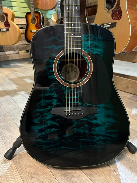 Used Jay Turser Dreadnought Acoustic Guitar, Full Size, Blue Burst Quilt