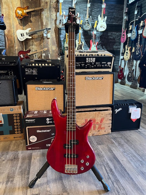 Used Ibanez GSR200 Electric Bass Guitar - Transparent Red with Gigbag