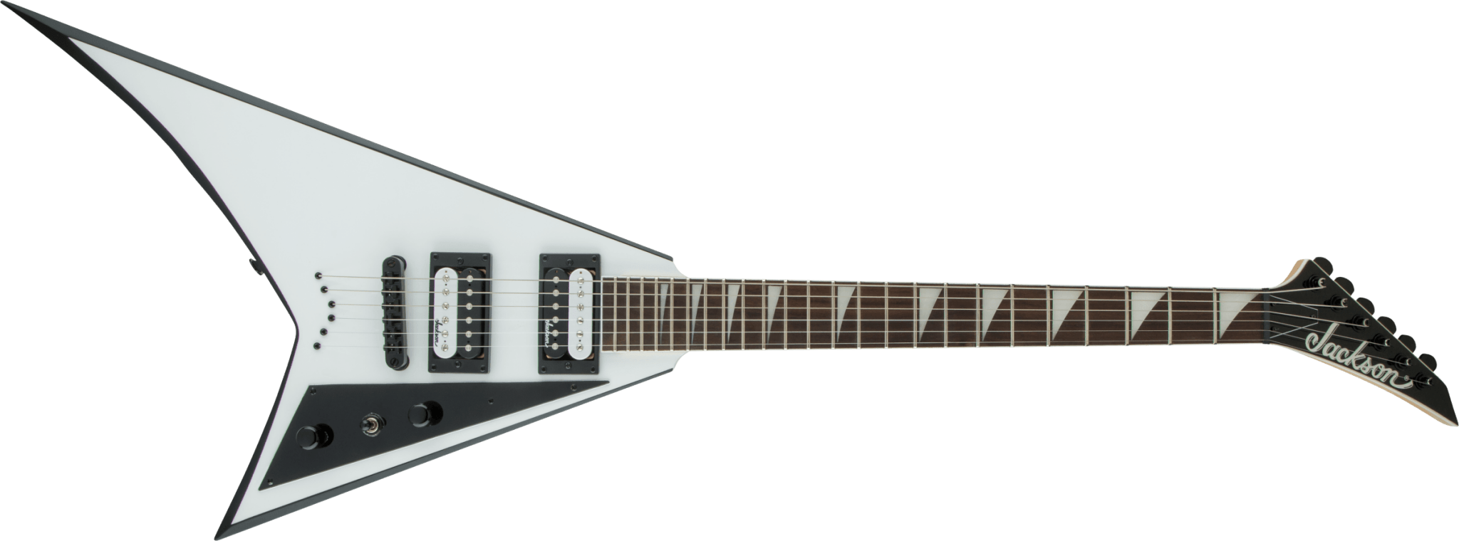 Jackson JS Series Rhoads JS32T, Amaranth Fingerboard, White w/ Black Bevels by FMIC