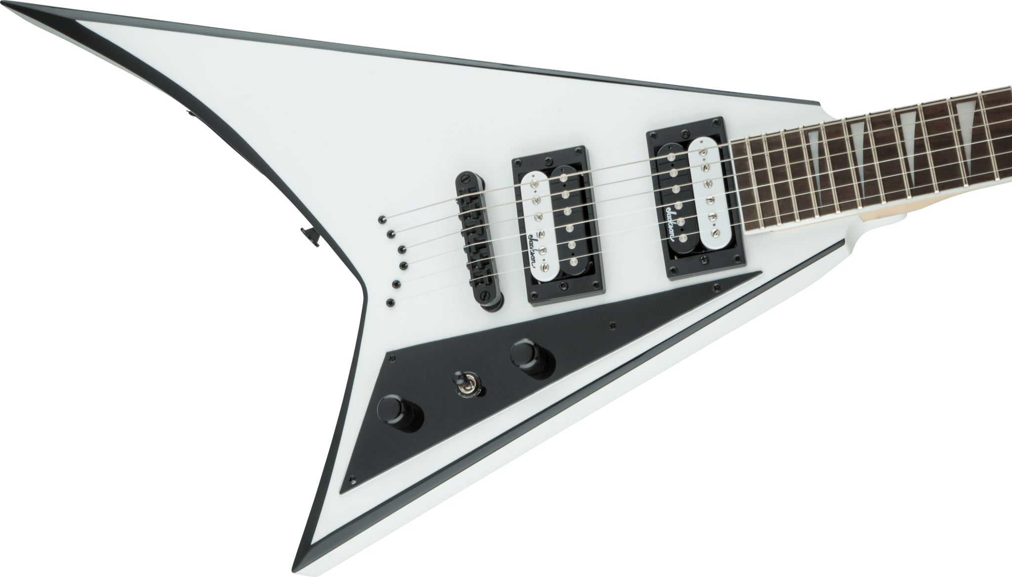 Jackson JS Series Rhoads JS32T, Amaranth Fingerboard, White w/ Black Bevels by FMIC