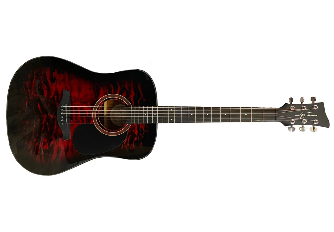 Jay Turser Dreadnought Acoustic Guitar, Full Size, Red Burst Quilt by Coast Music