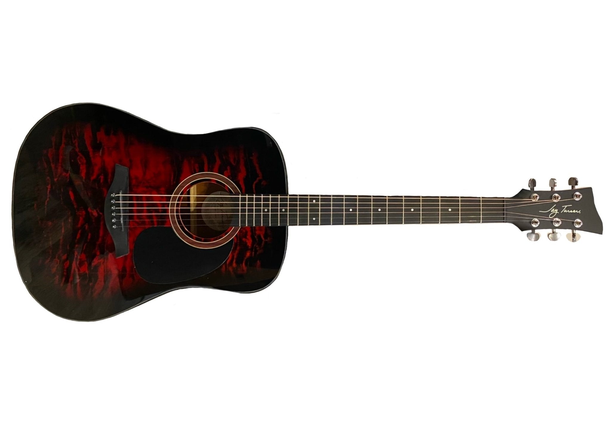 Jay Turser Dreadnought Acoustic Guitar, Full Size, Red Burst Quilt by Coast Music