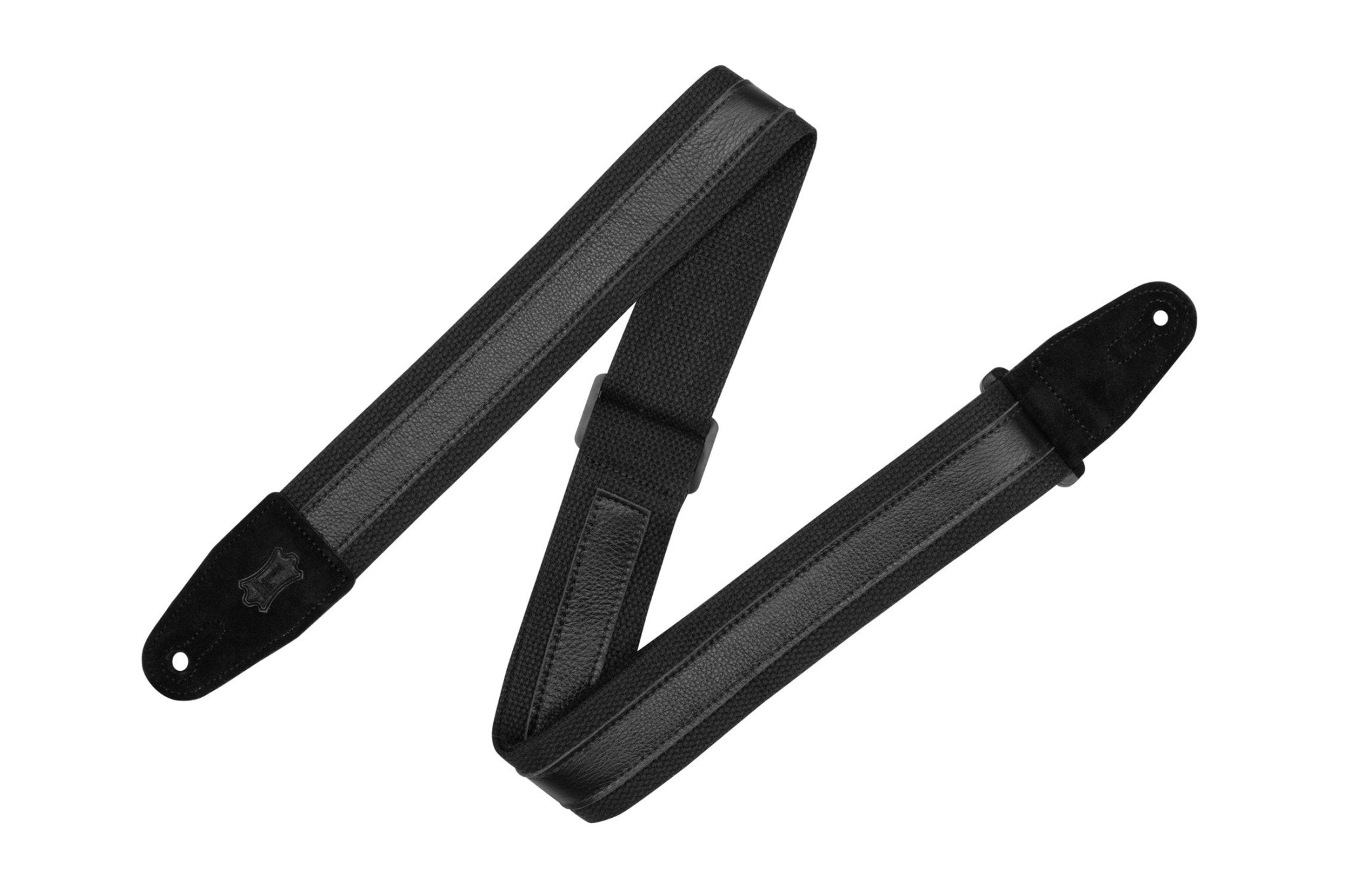 Levy's 2" Black Cotton Combo Guitar Strap Black Leather Strip by Levy's Leathers