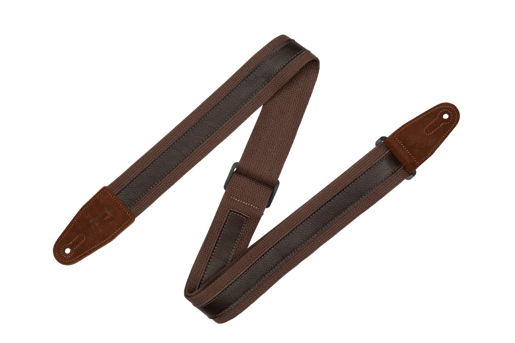 Levy's 2" Brown Cotton Combo Guitar Strap Dark Brown Leather Strip by Levy's Leathers