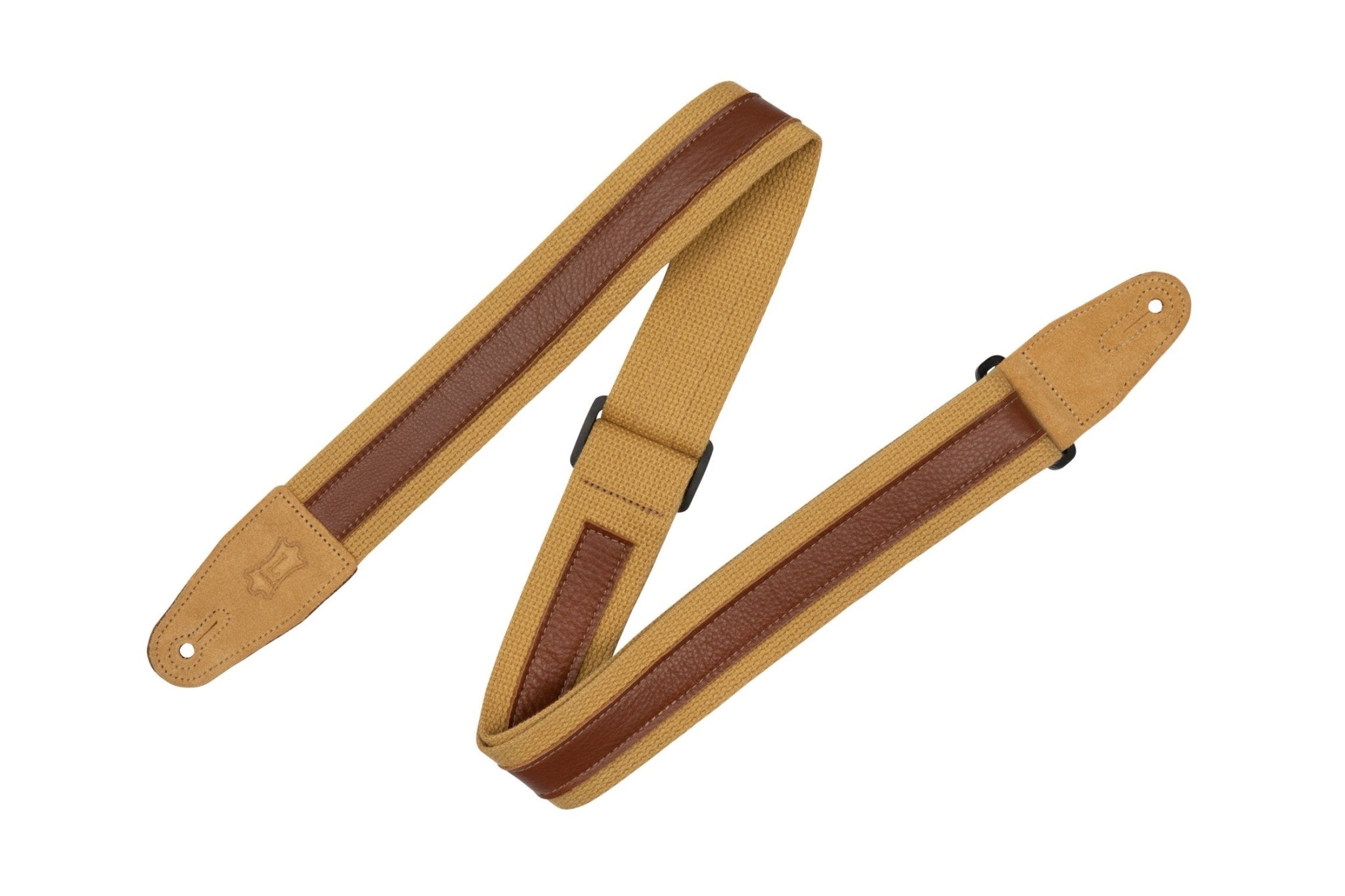 Levy's 2" Tan Cotton Combo Guitar Strap Brown Leather Strip by Levy's Leathers