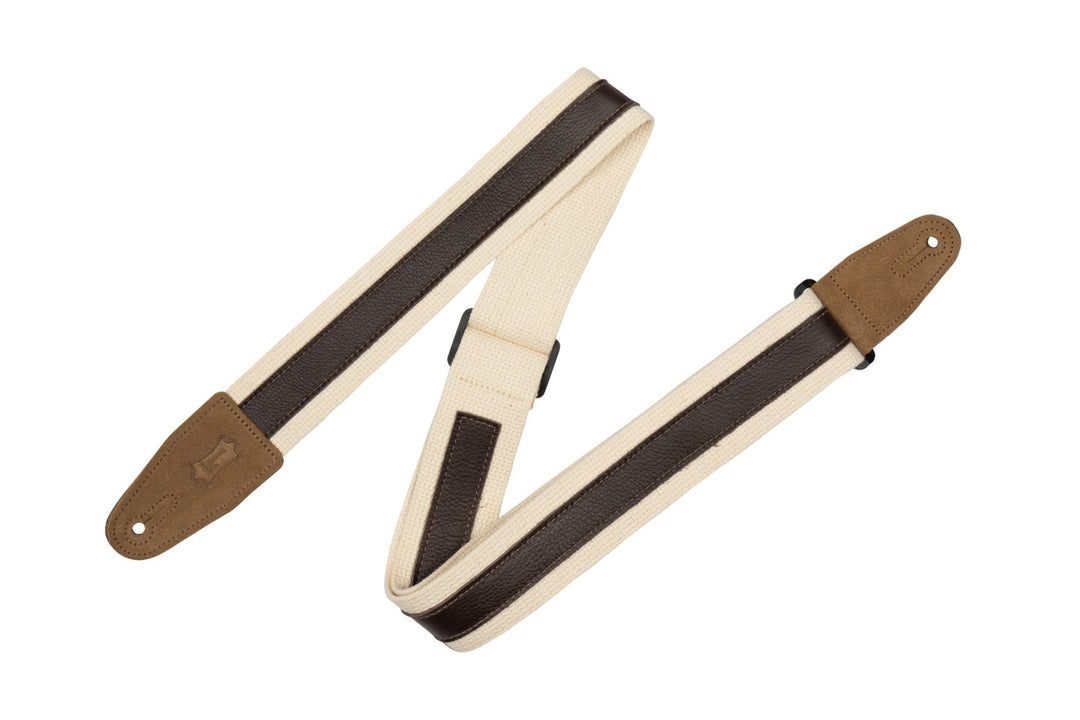 Levy's 2" White Cotton Combo Guitar Strap Dark Brown Leather Strip by Levy's Leathers