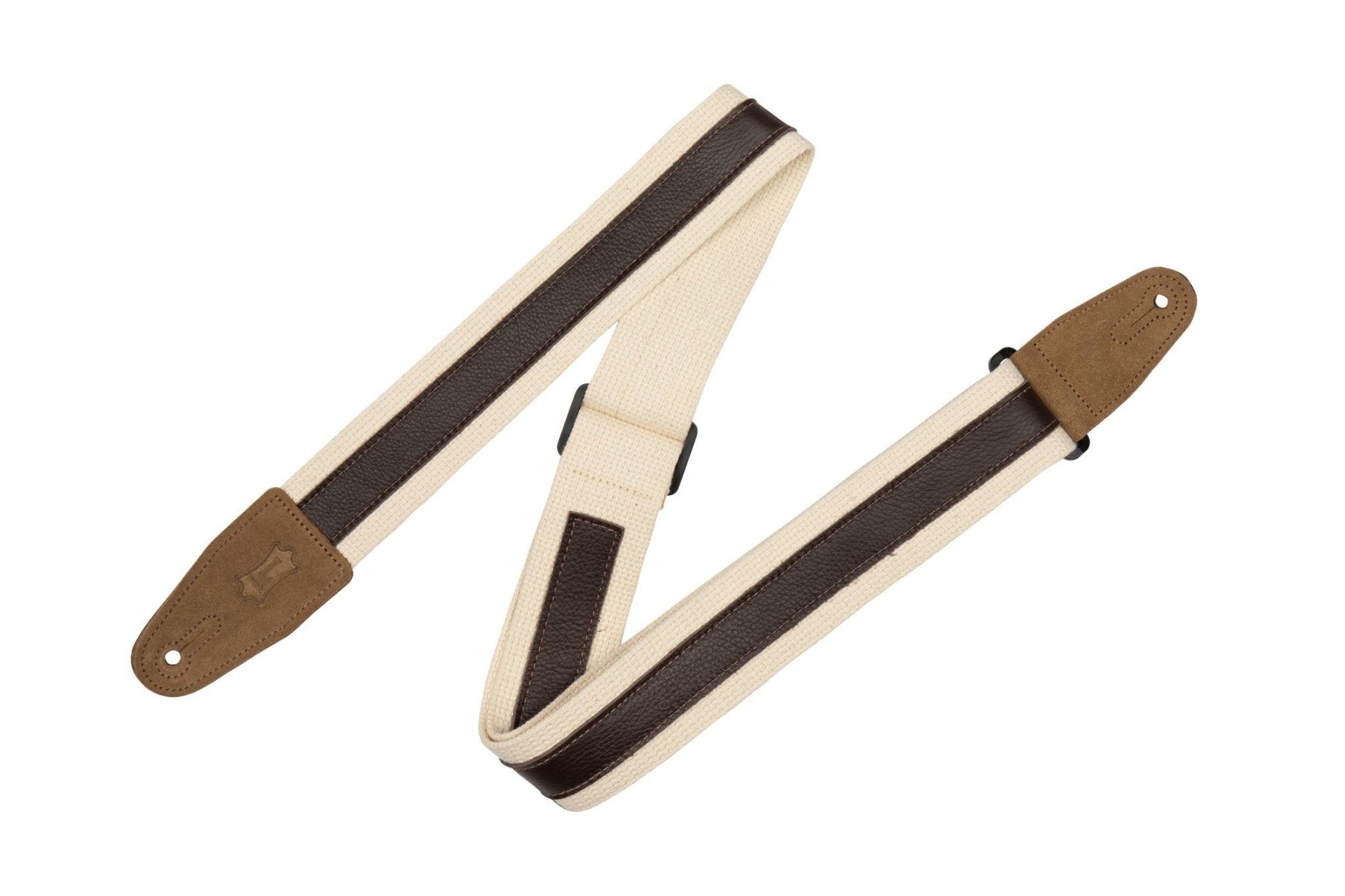 Levy's 2" White Cotton Combo Guitar Strap Dark Brown Leather Strip by Levy's Leathers
